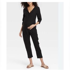 The Nines by Hatch Black Button Down Maternity Pregnancy Jumpsuit sz XS